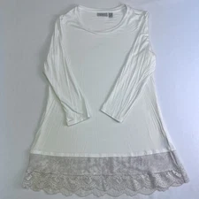 LOGO by Lori Goldstein Tunic Top Women’s Size XXS Off White Lace Hem Layered