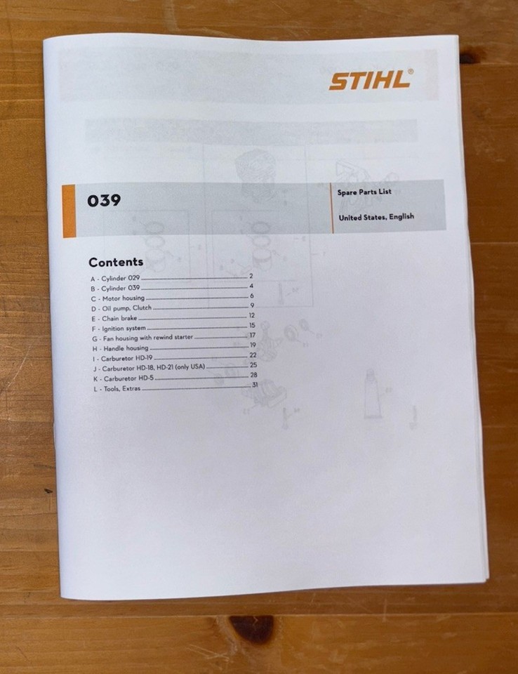 039 STIHL Chainsaw Illustrated Parts List Diagram Manual | eBay