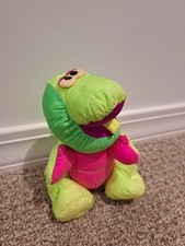 VINTAGE FISHER PRICE PUFFALUMP 1992 Dinosaur Squeaks, Green Pink, 8"