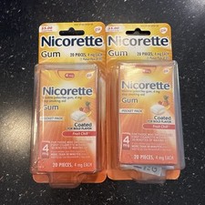 TWO PACKS Nicorette Gum 4mg Fruit Chill 20 Pieces Pocket Pack Stop Smoking Aid