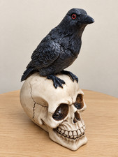 Raven on Skull Gothic Figurine Crow Macabre Skeleton Dark Decor