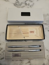 Vintage CROSS Lustrous Chrome Fountain Pen  Pencil Set Made USA New in Box