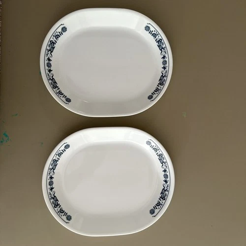 Vintage Corelle Old Town Blue Onion Oval Serving Platter 12" x 10" Set Of 2