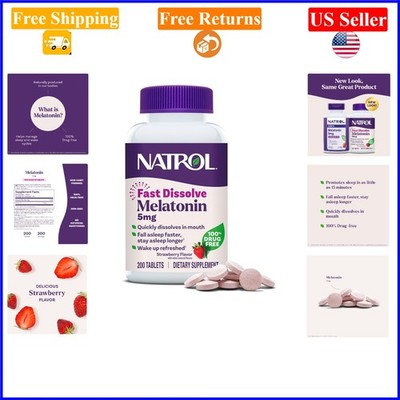 Melatonin 5mg Fast Dissolve Tablets for Adults, Strawberry Flavor, 200 Count