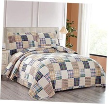 Plaid Quilt Set Country Patchwork Bedding Quilt Lightweight Full/Queen Beige