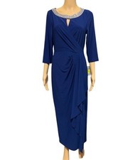 Alex Evenings Elegant Embellished Keyhole Bateau Neckline Royal Blue Gown 8P
