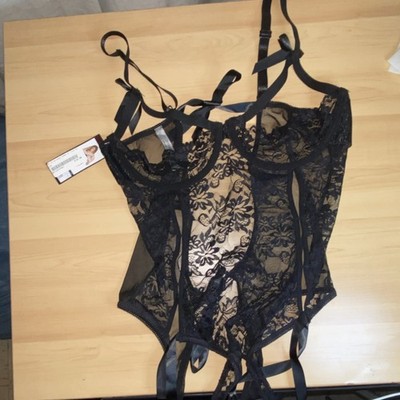 Oh La La Cheri Paris Unlined Lace Teddy with Underwire Black Large NEW WITH TAGS