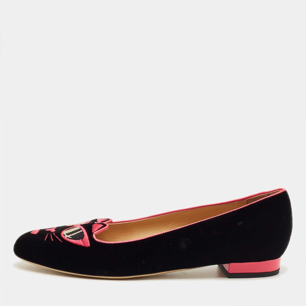 Charlotte Olympia BlackPink Velvet Kitty Ballet Flats Size 40 | eBay