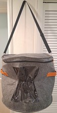 Oversize Gray Felt Hat Box w/ Acrylic Window  Strap; 19" D x 17" H