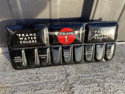 Vintage Prang Watercolors Black Metal Box Set of Colors USA NL+