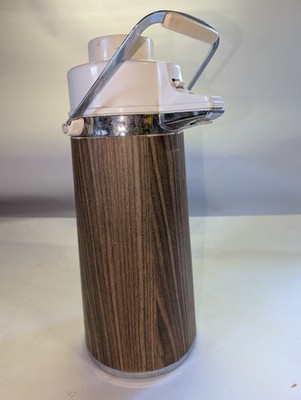 VTG MCM Coffee Wood Grain 10 Cup Thermos Vacuum Bottle Japanese