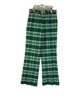 Deadstock Vintage 60s womens Green Plaid High Rise Flared Pants Preppy Grunge US
