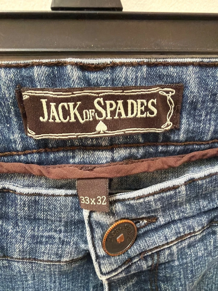Jack Of Spades 男式高滚轮舒适版型直筒牛仔裤 33x32 蓝色牛仔布 — 第 3/4 张图片