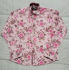 CLAUDIO LUGLI SLIM CUT BUTTON DOWN COLLAR PINK FLORAL SHIRT SIZE L 