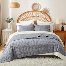 Navy Quilts Size 3-Pieces Cotton Bedspread Size  Quilt Set Queen Denim Blue
