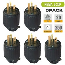  5PACK NEMA 6-20 20Amp 250Volt Household AC Industrial Grade Plugs,ETL Listed