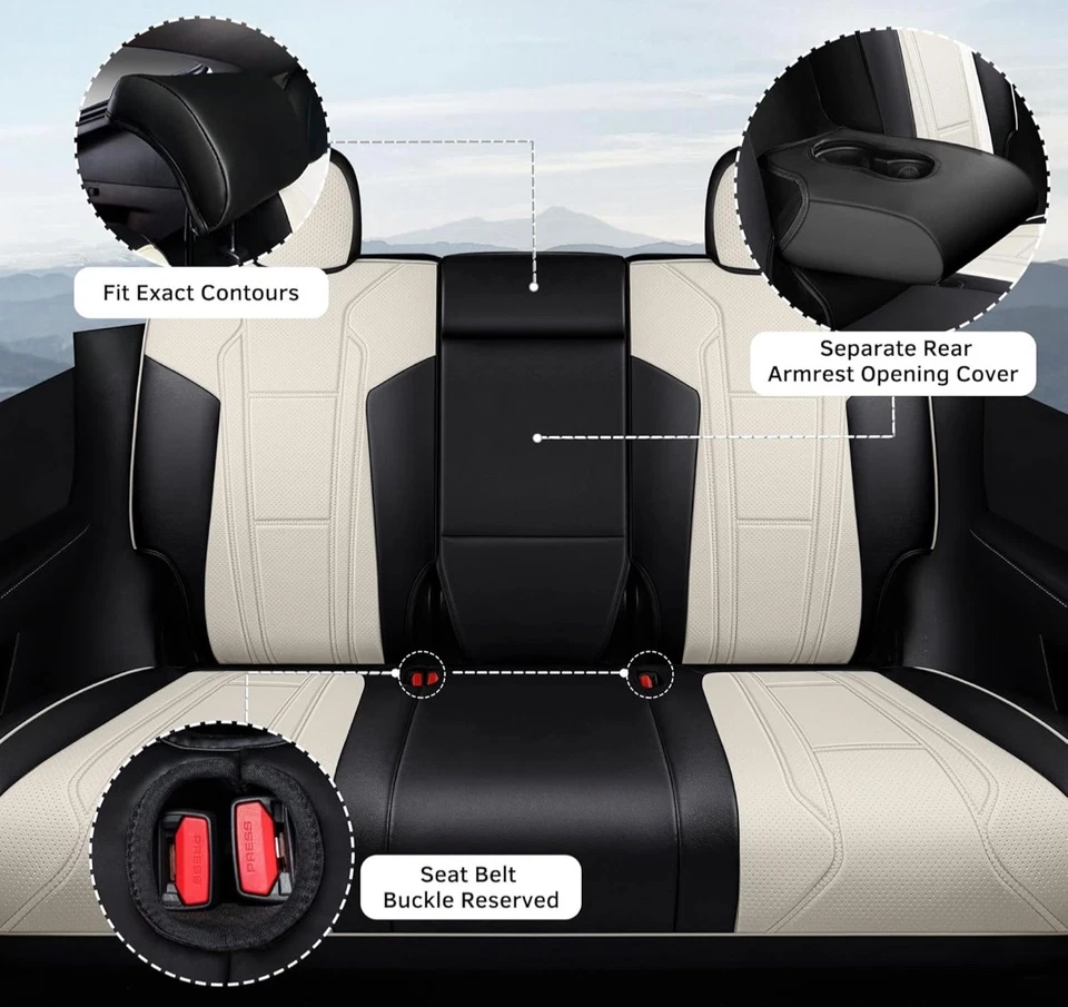 Juego completo de fundas de asiento de coche de cuero de ajuste personalizado FREESOO para Tesla Modelo Y 2020-23 Foto 4 de 4