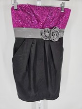 Vtg Y2K Speechless Juniors Sz 5 Strapless Formal Dress Black Purple Sequin