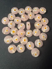 30 glass beads - pink flower disk - 10mm (B1334)