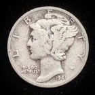 90% Silver - 1941 Mercury Dime Circulated - 03-77