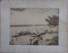 ANTIQUE PHOTO BOAT SAILS FISHERMEN HOLIDAY MEN CHILDREN