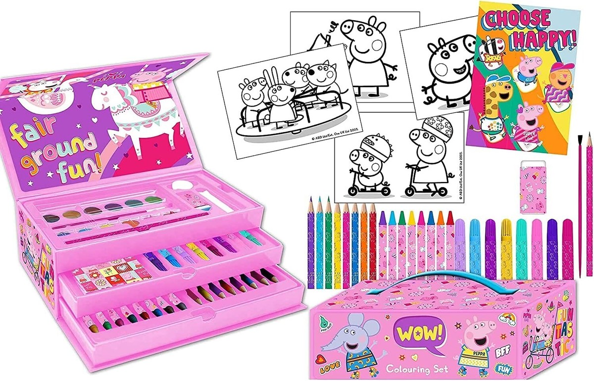 Peppa Pig 52 PCS Kids Colouring Art Case Girls Playset Paint