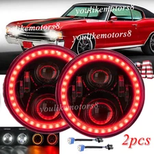 2pcs Fit Chevy Chevelle  1971 1972 1973 7" Round LED Headlights w/Red DRL HI-LO