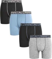 4 Pack REEBOK Men 6" SOFT Boxer Briefs PERFORMANCE BLACK RED SMALL 28-30 32