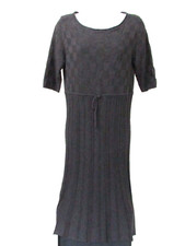 MAX STUDIO Gray Drawstring Short Sleeve Pleated Knit A-Lined Dress size M