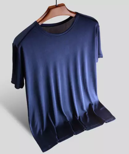 Seide T-Shirt Strick Rundhalsausschnitt kurzärmelig Sommer Freizeit Tops weich* - Bild 2 von 24