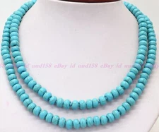 5x8mm Rondelle Natural Blue Turquoise Gemstone Beads Necklace16-36"