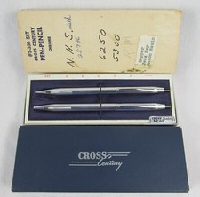 Vintage CROSS CLASSIC CENTURY PEN PENCIL SET Chrome USA Engraved