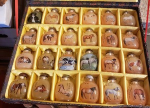 Snuff bottle collection... 24 reverse painted collection 23 horses 1 dog.