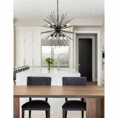Kitchen Island Dining Room Bedroom Chandelier Sputnik Black 8 Light Fixture 30''