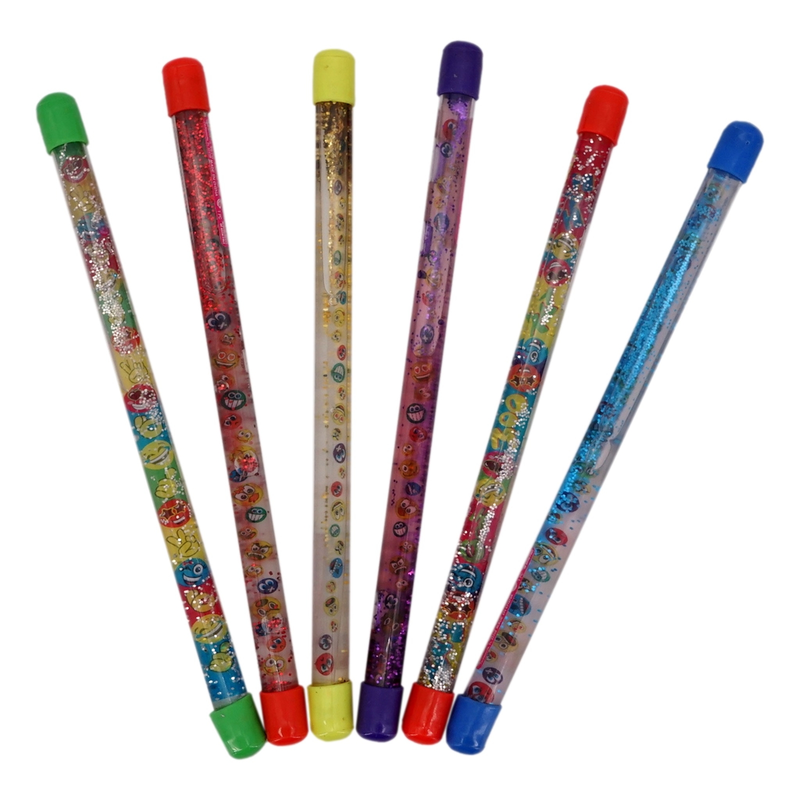 Emoji Glitter Batons (6 Pack, 12 in ea, Colors Vary) Glitter Filled Twirl Wand