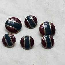 6 Metal Buttons With Red & Green Enamel Round 2 Sizes