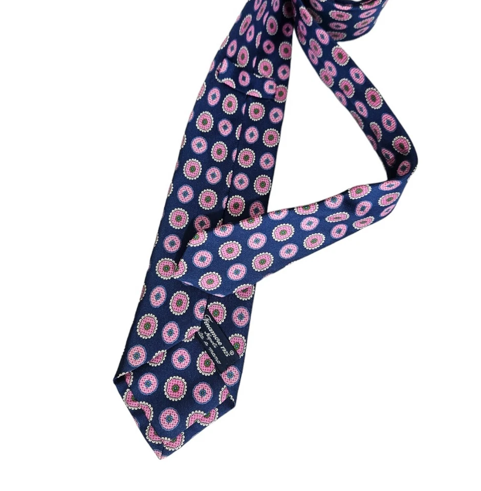 РОСКОШНЫЙ синий геометрический шелковый галстук FINAMORE 1925 XL РУЧНОЙ РАБОТЫ ИТАЛИЯ  - Изображение 3 из 3