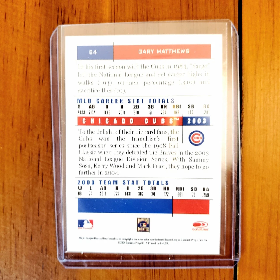 2004 Donruss Team Heroes Autograph # 84 Gary Matthews Sr Signed Chicago Cubs NM+ - Image 2 of 2