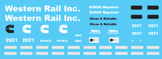 HO Scale - Western Rail Inc Cummins GP38CC Locomotive Decals