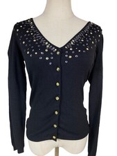 Queenspark Black Knit Womens Cardigan Size XS 8 Bejewelled Sequin