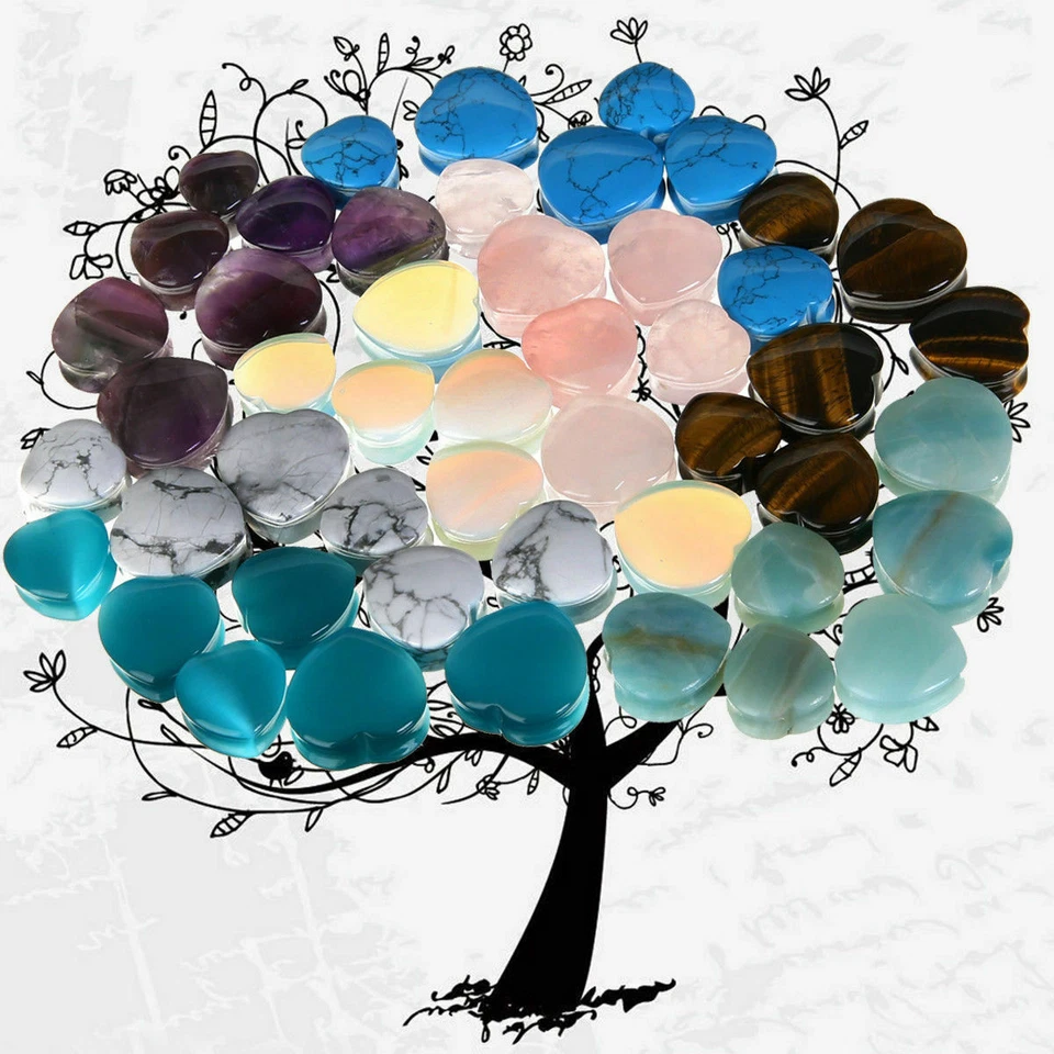 1 par de tapones para orejas Love Heart Stone doble acampanado silla de montar calibre túnel carne 6-25 mm Foto 3 de 4