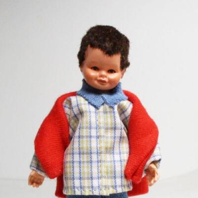 Boy Doll Caco 03 0048 Red Sweatshirt Plaid Shrt Flexible Dollhouse Miniature