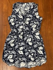 GAP Womens Small Sleeveless Blue Floral Dress Drawstring Waist Sundress