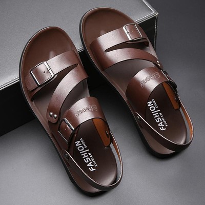 Men Leather Sandals Summer Slippers Casual Beach Shoes Sports Soft Home Plus Sz