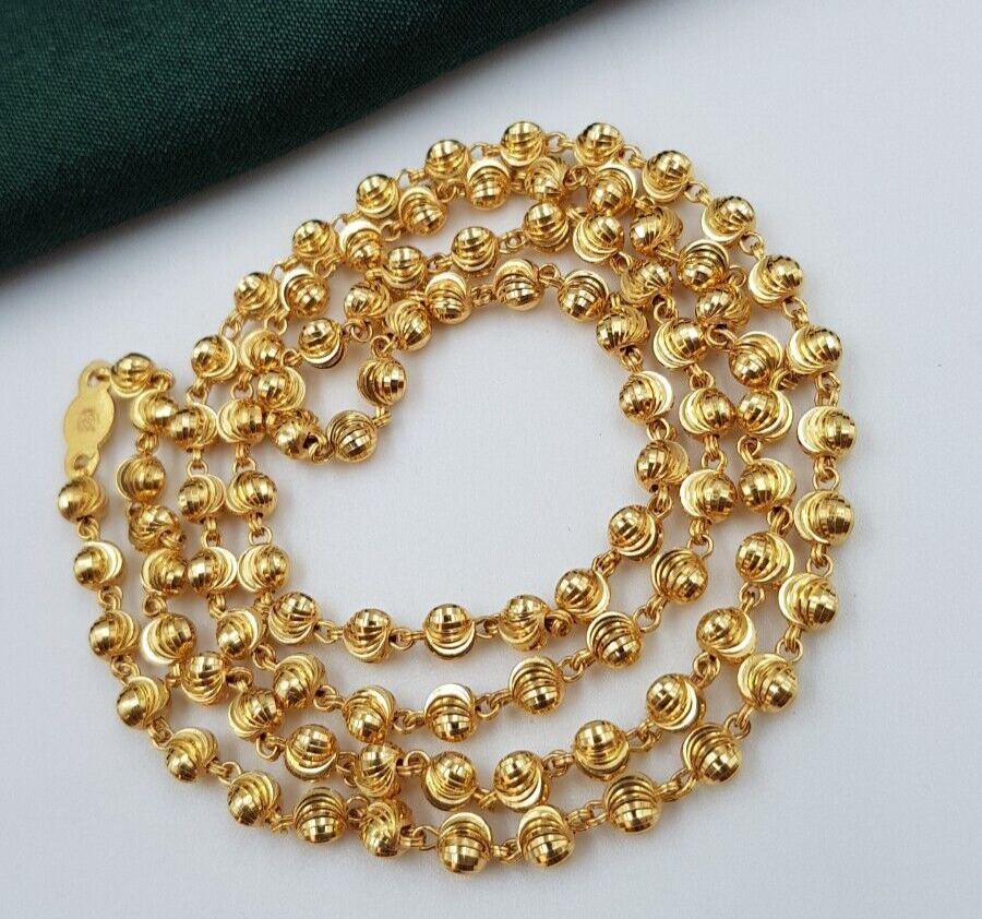 14k Gold Fake Gold Bead Necklace Brass 18K Gold Plated Necklace