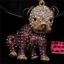 New Purple Rhinestone Shar Pei Dog Crystal Fashion Women Pendant Necklace Gift