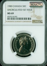 1980 CANADA 50 CENTS NGC MS69 FINEST GRADE MAC SPOTLESS .