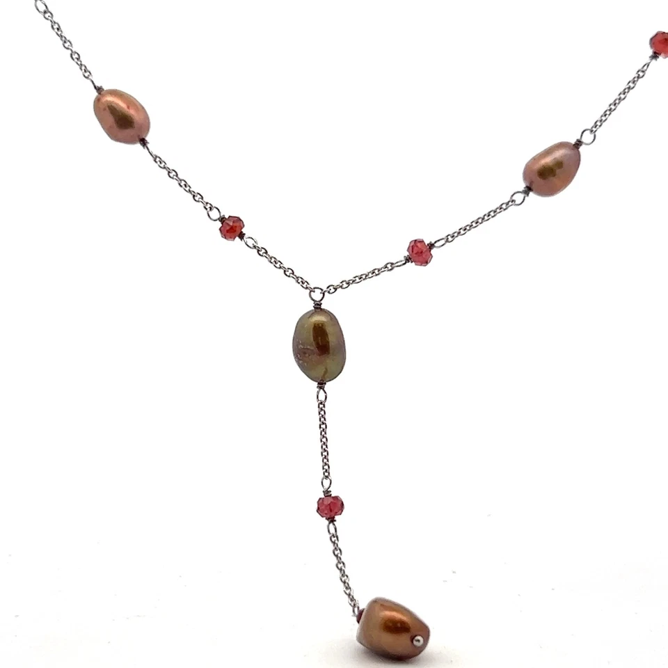 Nwot Argento Sterling Marrone Perla & Laboratrio Sintetico Granato Perlina - Immagine 2 di 4