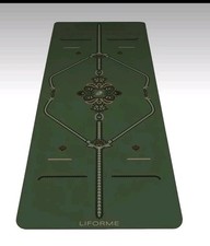 Liforme Non-Slip Yoga Mat w/ Alignment Marks, Rubber, Deep Forest Green, Bag