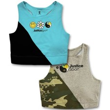 JUSTICE Girl's size 32 SPORTS BRAS 2-Pack RACERBACK Blue/Camo  New with Tags